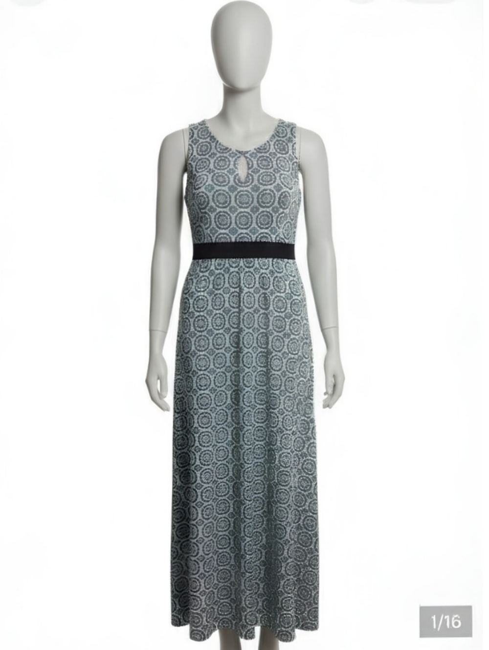 Max & Cleo Maxi Dress Size 12 Vibrant teal and white geometric Print, Sleeveless